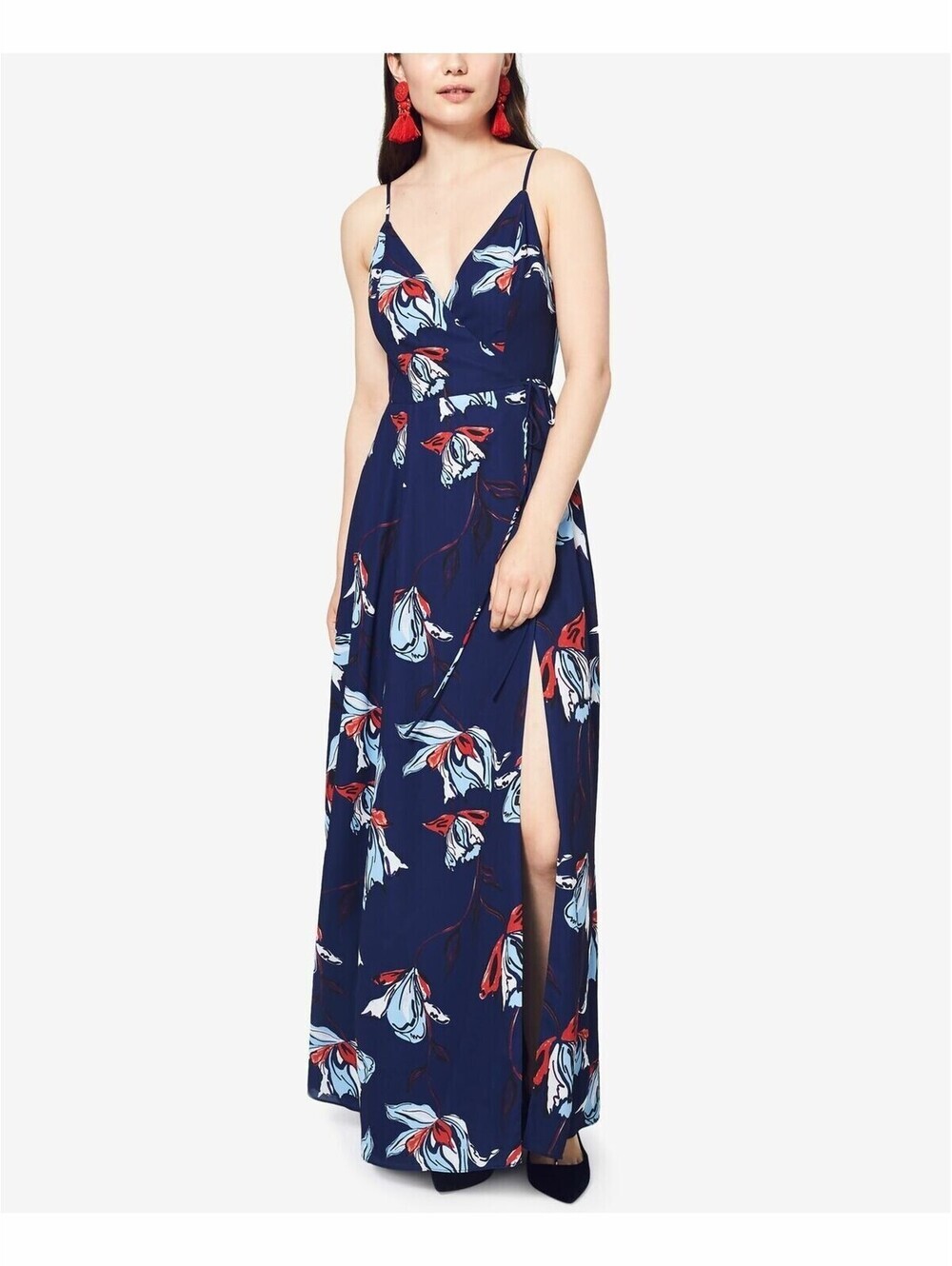 Fame And Partners Womens Floral Spaghetti Strap Wrap Dress Size 6
